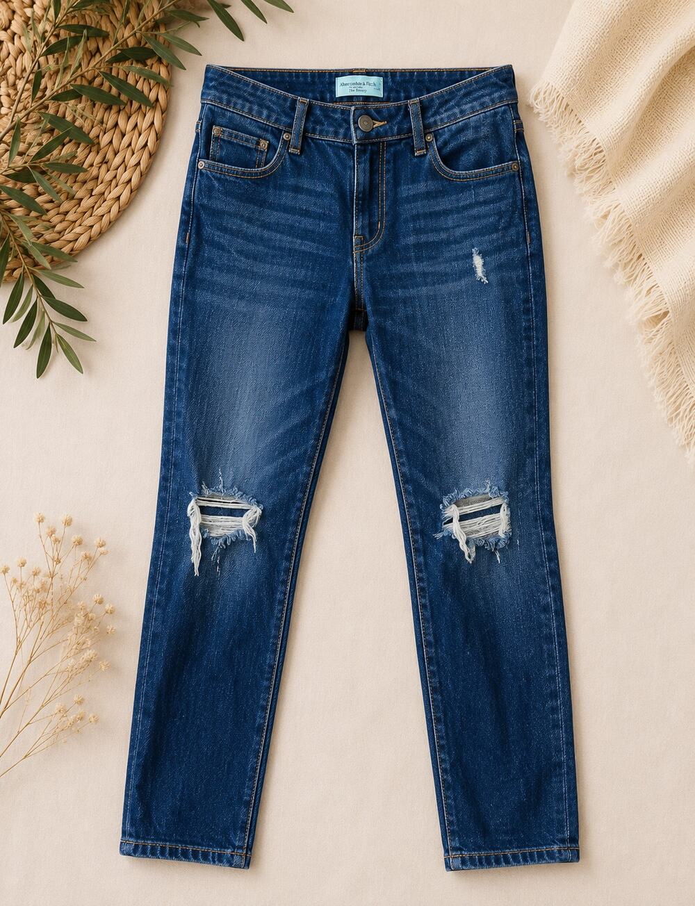 Abercrombie & Fitch Women's The Skinny High Rise Distressed Jeans Blue SZ 30/10